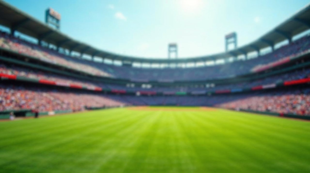 AI illustration: Fans watching a college baseball game at a downtown Omaha ballpark under a bright blue sky