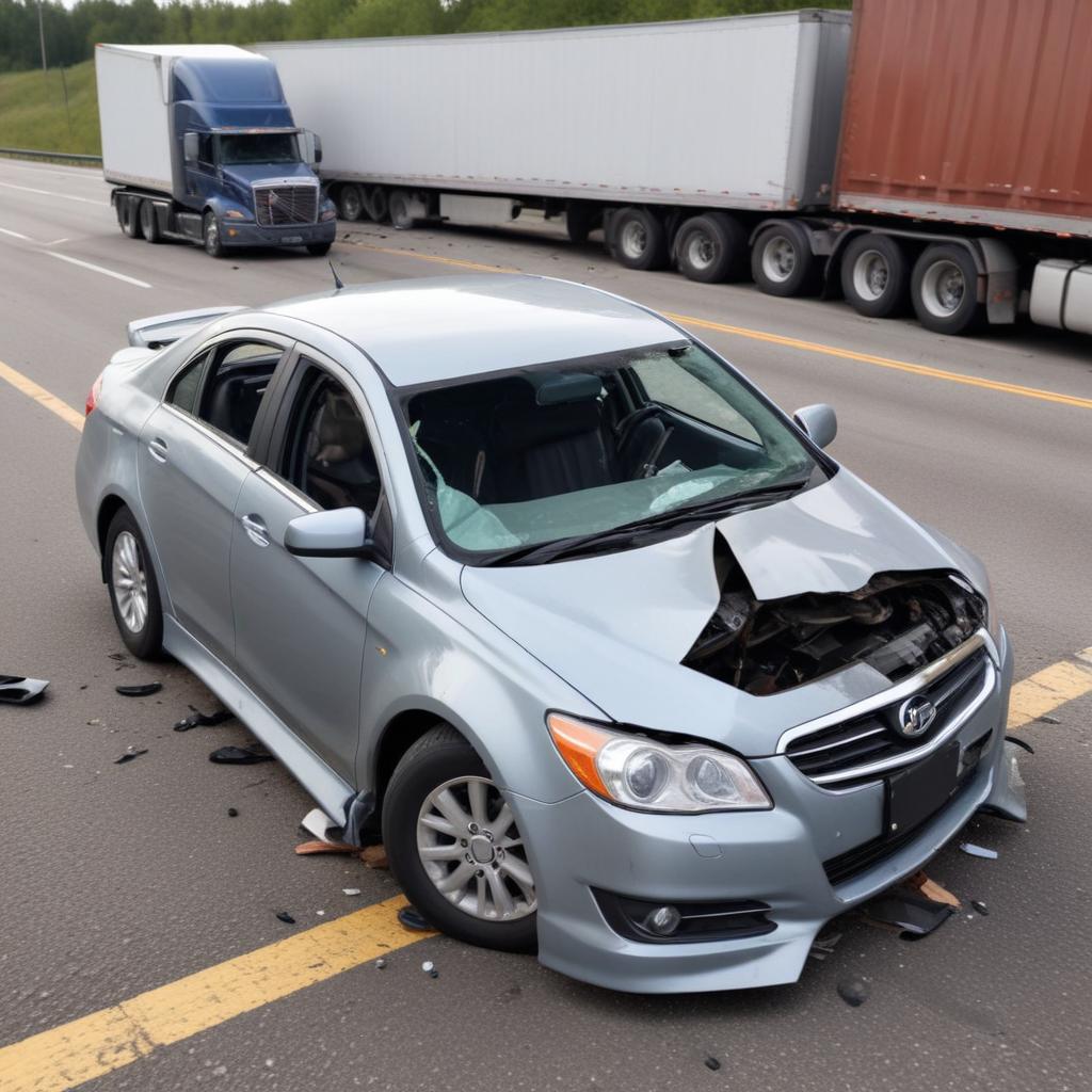 Car hit by semi truck accident in Omaha